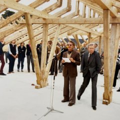 18.09.1981: Grundsteinlegung und Richtfest für das neue Rathaus: Stadtdirektor Dr. Friedrich Schmänk und Bürgermeister Alexander Erdland